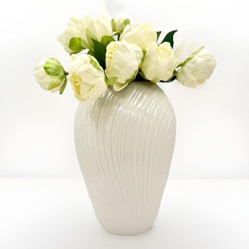 1989 Lenox Mirage Large Vase ~ White Porcelain ~ Textured Modern Design ~ 10"
